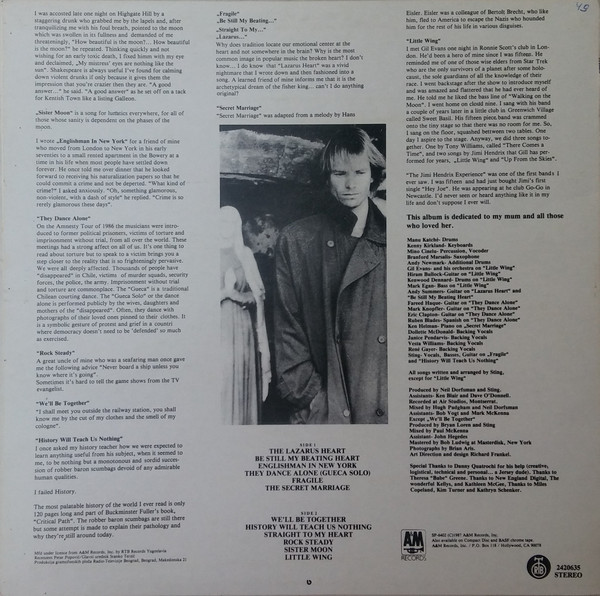 Sting - ...Nothing Like The Sun (LP, Album, Whi)