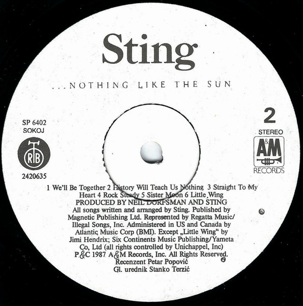 Sting - ...Nothing Like The Sun (LP, Album, Whi)