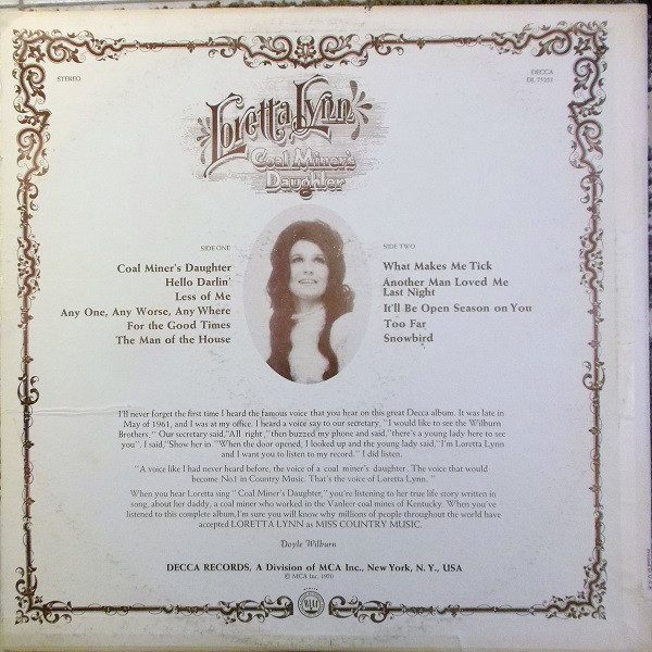 Loretta Lynn - Coal Miner's Daughter (LP, Album, Pin)