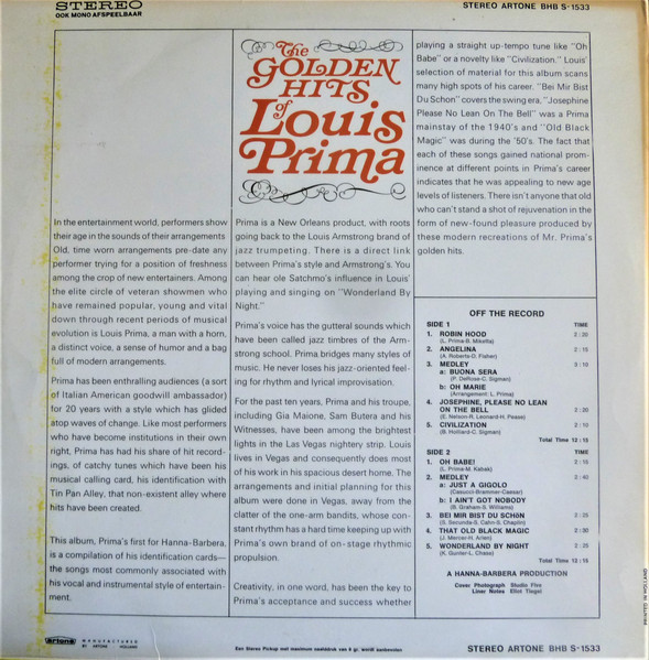 Louis Prima - The Golden Hits Of Louis Prima (LP, Comp)