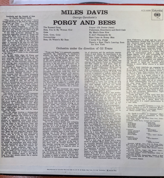 Miles Davis - Porgy And Bess (LP, Album, RE)