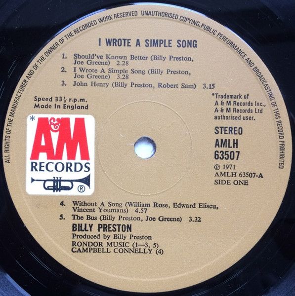 Billy Preston - I Wrote A Simple Song (LP, Album)