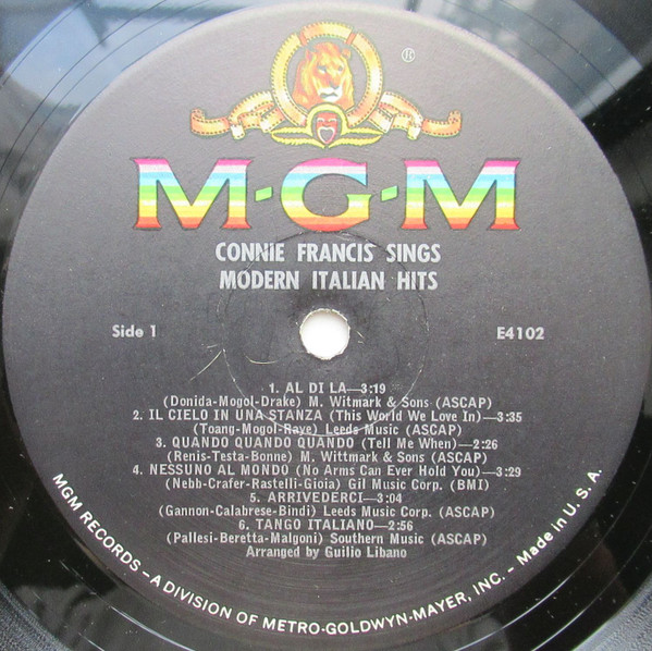 Connie Francis - Connie Francis Sings Modern Italian Hits (LP, Album, Mono)