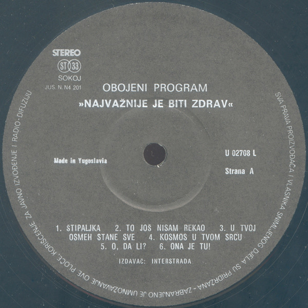 Obojeni Program - Najvažnije Je Biti Zdrav (LP, Album)