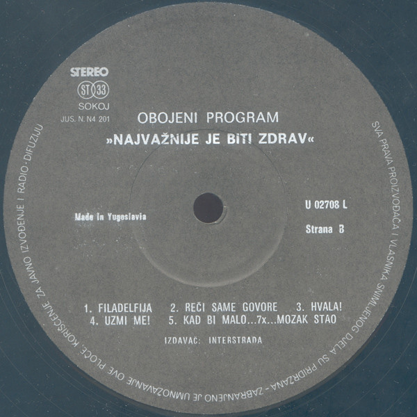 Obojeni Program - Najvažnije Je Biti Zdrav (LP, Album)