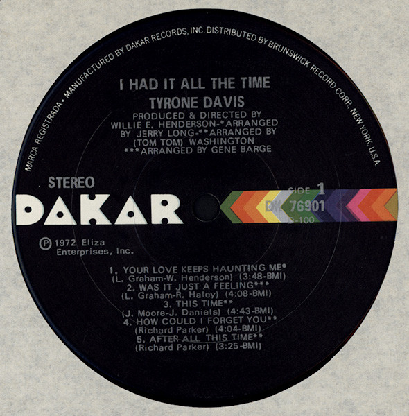 Tyrone Davis - I Had It All The Time (LP, Album, PRC)