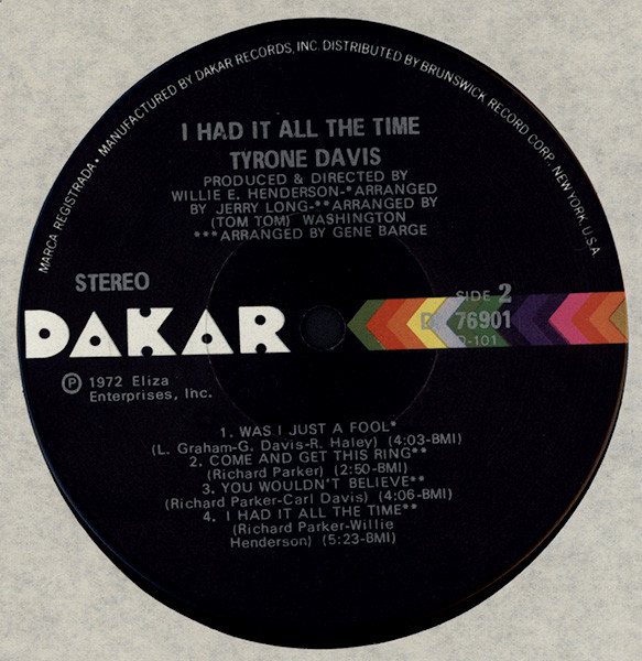 Tyrone Davis - I Had It All The Time (LP, Album, PRC)