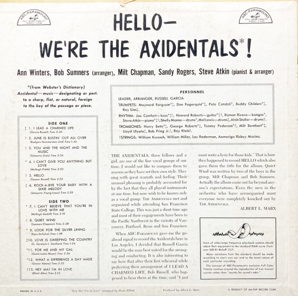 The Axidentals - Hello, We're The Axidentals! (LP, Album, Mono)