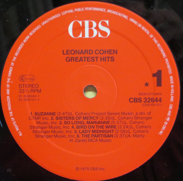 Leonard Cohen - Greatest Hits (LP, Comp, RE)
