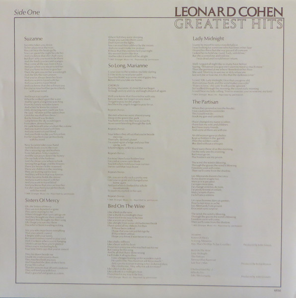 Leonard Cohen - Greatest Hits (LP, Comp, RE)