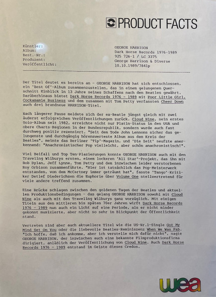 George Harrison - Best Of Dark Horse 1976-1989 (LP, Album, Comp)