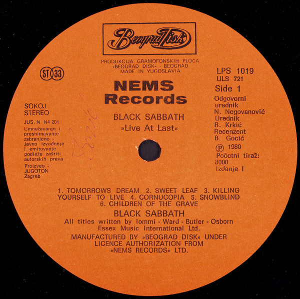 Black Sabbath - Live At Last (LP, Album)