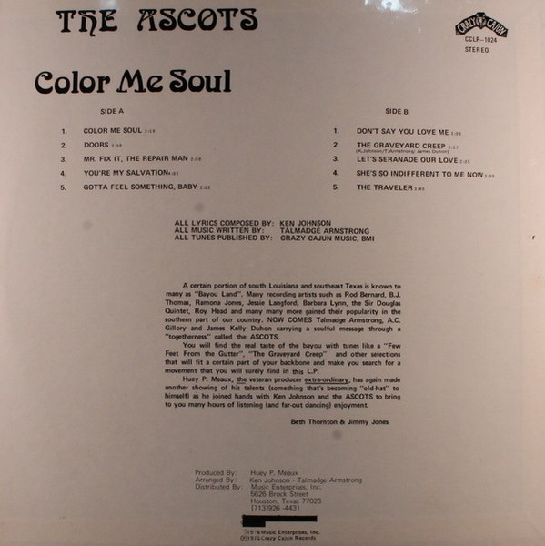 The Ascots (8) - Color Me Soul (LP, Album)