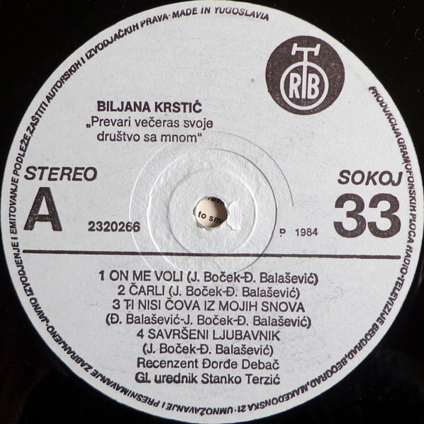 Bilja* - Prevari Večeras Svoje Društvo Sa Mnom (LP, Album, RP, Whi)