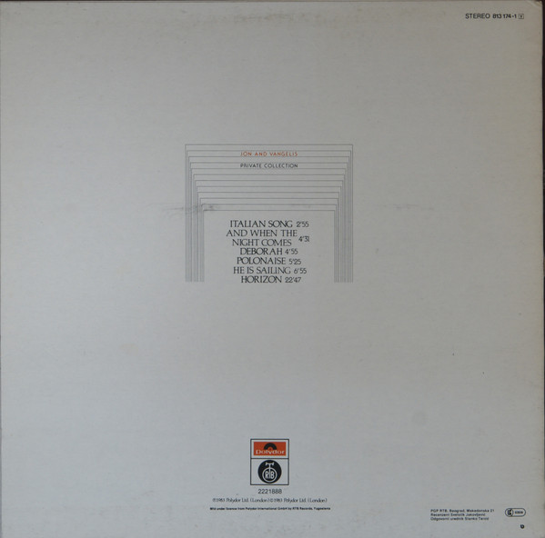 Jon And Vangelis* - Private Collection (LP, Album)