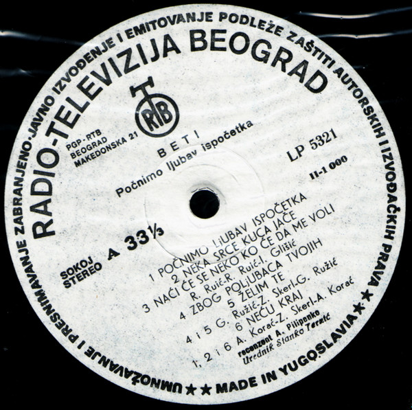 Beti* - Počnimo Ljubav Ispočetka (LP, Album, RE)