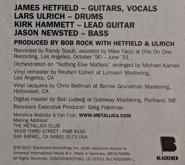 Metallica - Metallica (2xLP, Album, RE, RM, 180)