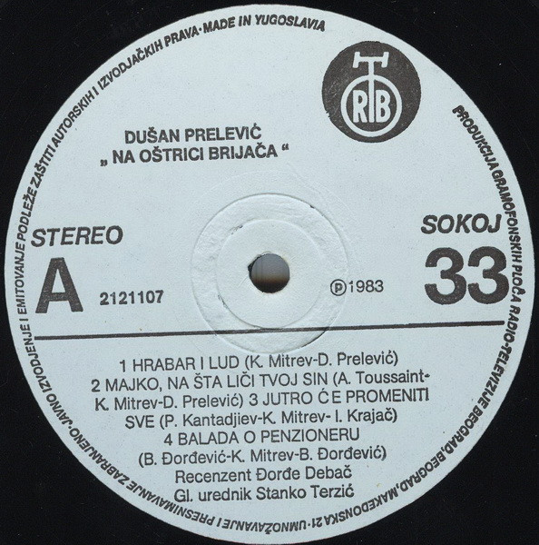 DuÅ¡an PreleviÄ‡ - Na OÅ¡trici BrijaÄa (LP, Album)