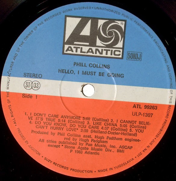 Phil Collins - Hello, I Must Be Going (LP, Album, Gat)