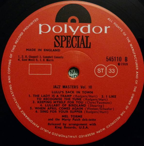 Mel Tormé With The Marty Paich Dektette* - Lulu's Back In Town (LP, Album, RE)