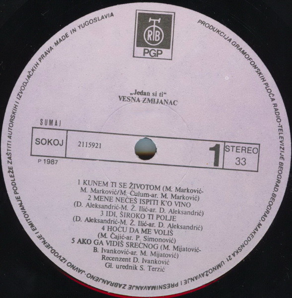 Vesna Zmijanac - Jedan Si Ti (LP, Album)