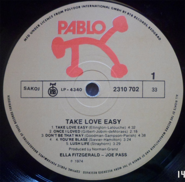 Ella Fitzgerald - Joe Pass - Take Love Easy (LP, Album)