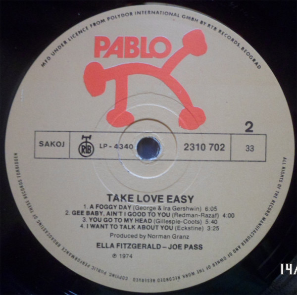 Ella Fitzgerald - Joe Pass - Take Love Easy (LP, Album)