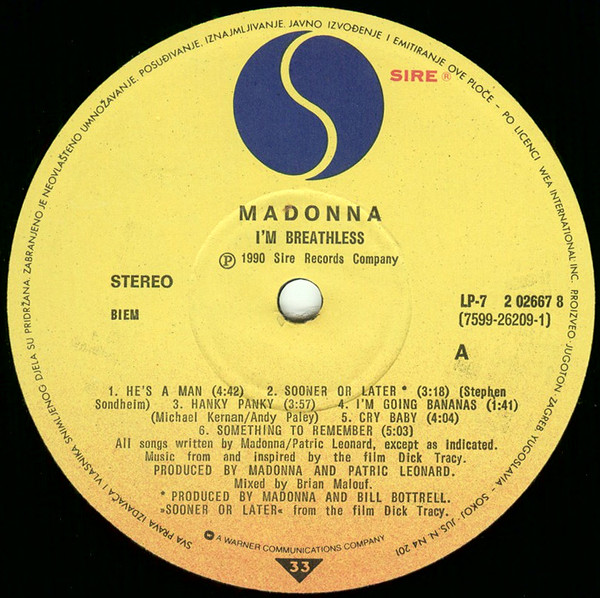 Madonna - I'm Breathless (Music From And Inspired By The Film Dick Tracy) (LP, Album)