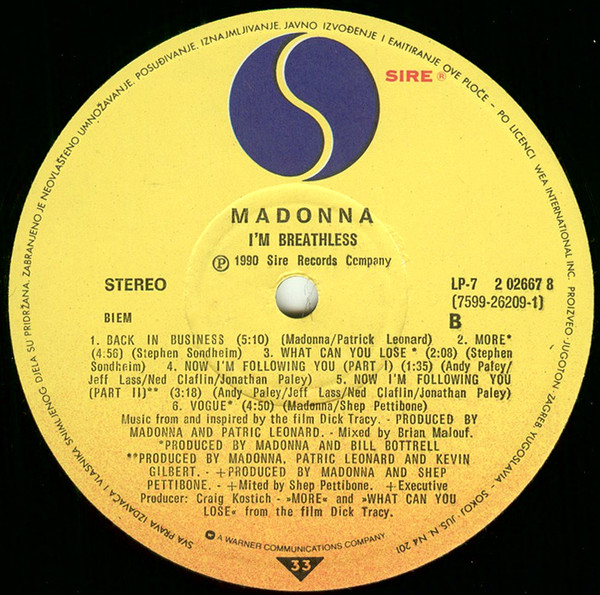 Madonna - I'm Breathless (Music From And Inspired By The Film Dick Tracy) (LP, Album)