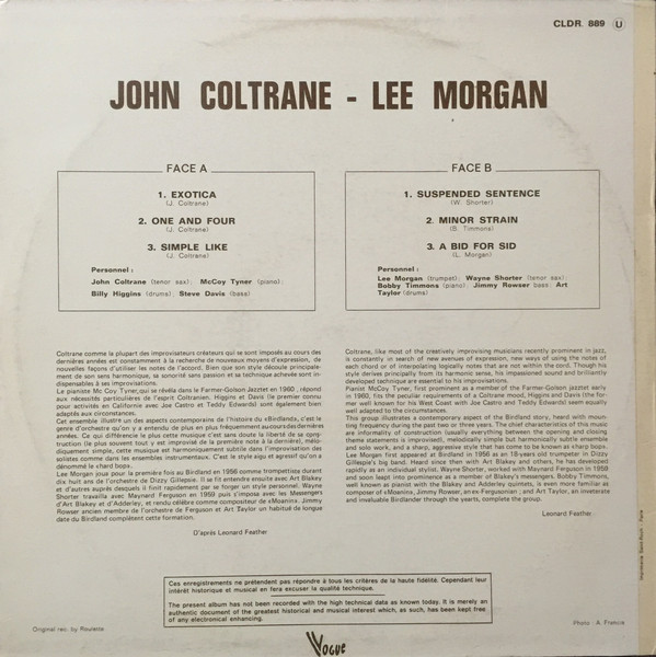 John Coltrane / Lee Morgan - John Coltrane / Lee Morgan (LP, Album, RE)
