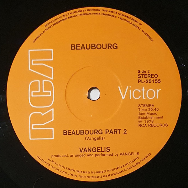 Vangelis - Beaubourg (LP, Album, Gat)