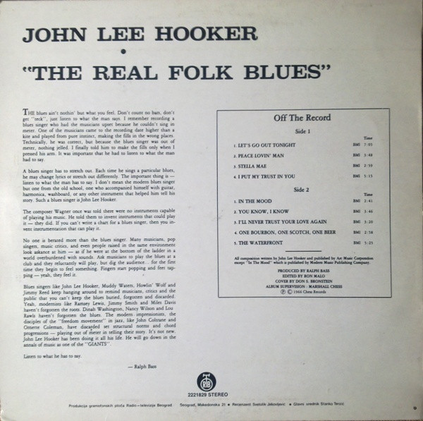 John Lee Hooker - The Real Folk Blues (LP, Album, RE)