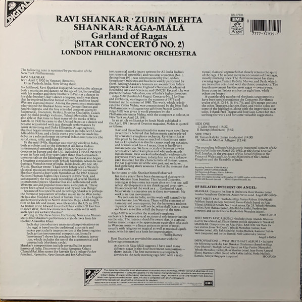 Ravi Shankar • Zubin Mehta, London Philharmonic Orchestra - Rāga-Mālā (Sitar Concerto No. 2) (LP, Album)
