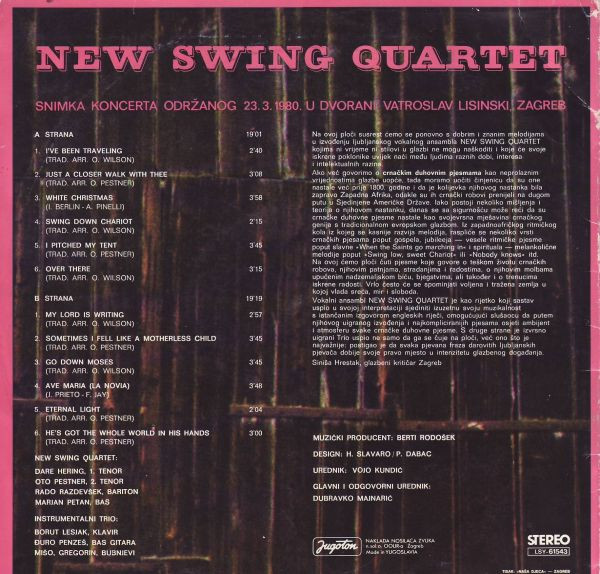 New Swing Quartet - New Swing Quartet (Snimka Koncerta Održanog 23. 3. 1980. U Dvorani Vatroslav Lisinski, Zagreb) (LP, Album)
