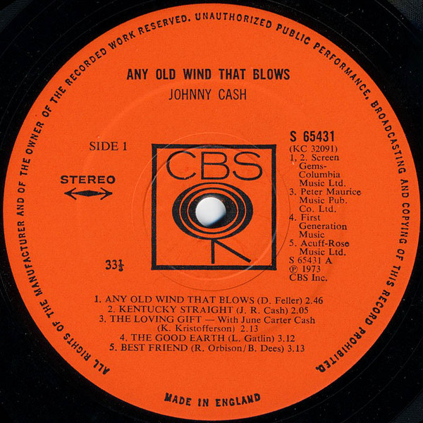 Johnny Cash - Any Old Wind That Blows (LP, Album)