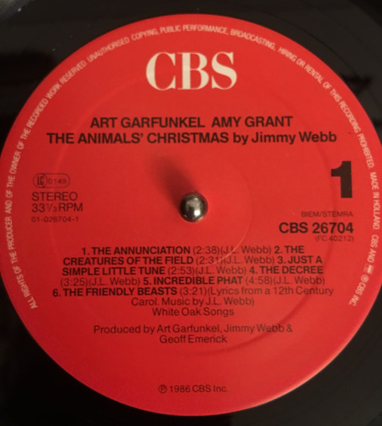 Art Garfunkel / Amy Grant / Jimmy Webb - The Animals' Christmas By Jimmy Webb (LP, Album)
