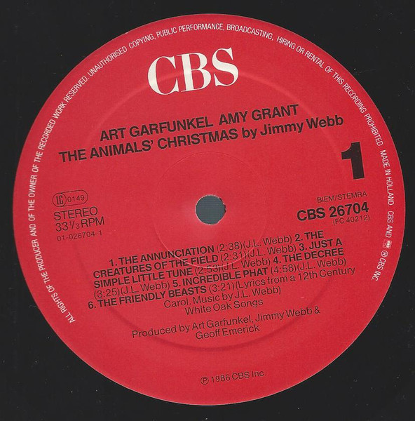 Art Garfunkel / Amy Grant / Jimmy Webb - The Animals' Christmas By Jimmy Webb (LP, Album)