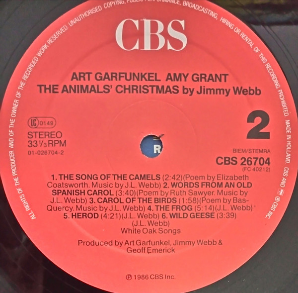 Art Garfunkel / Amy Grant / Jimmy Webb - The Animals' Christmas By Jimmy Webb (LP, Album)