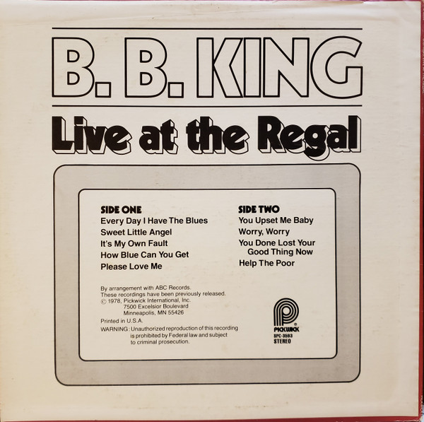 B.B. King - Live At The Regal (LP, Album, RE)