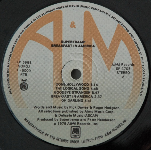 Supertramp - Breakfast In America (LP, Album)