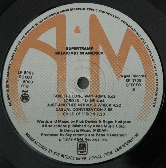 Supertramp - Breakfast In America (LP, Album)