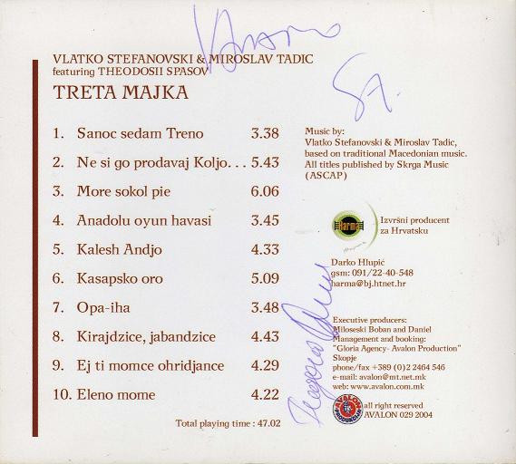 Vlatko Stefanovski & Miroslav Tadić Featuring Theodosii Spasov* - Treta Majka (CD, Album)