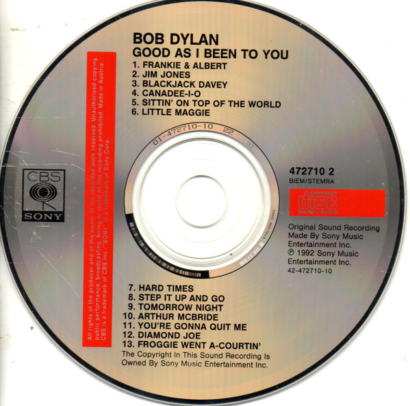 Bob Dylan - Good As I Been To You (CD, Album)