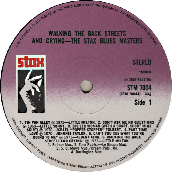 Various - Walking The Back Streets And Crying - The Stax Blues Masters (LP, Album, Comp, Mono)