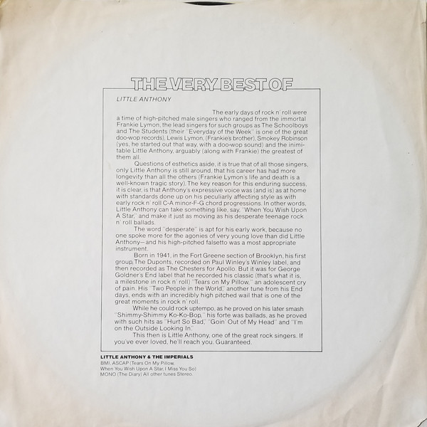 Little Anthony & The Imperials - The Very Best Of Little Anthony & The Imperials (LP, Comp, Mono, RP, All)