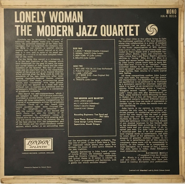 The Modern Jazz Quartet - Lonely Woman (LP, Album, Mono)