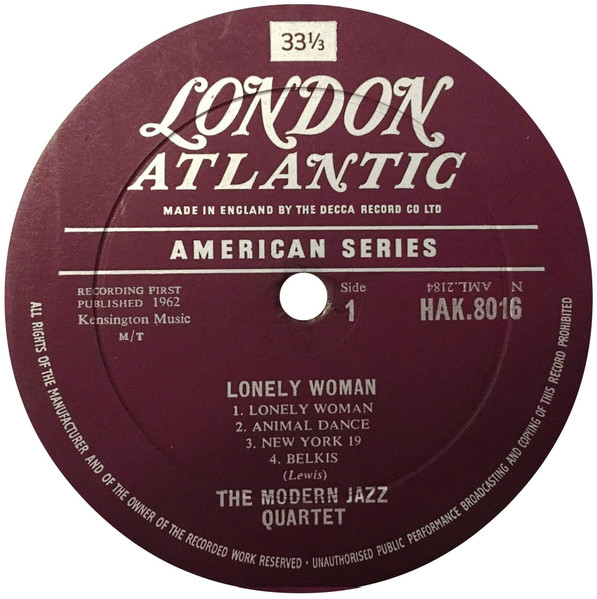 The Modern Jazz Quartet - Lonely Woman (LP, Album, Mono)