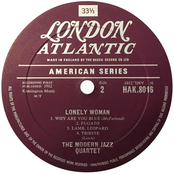 The Modern Jazz Quartet - Lonely Woman (LP, Album, Mono)