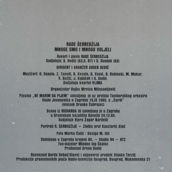 Rade Šerbedžija - Mnoge Smo I Mnogo Voljeli (LP, Album)