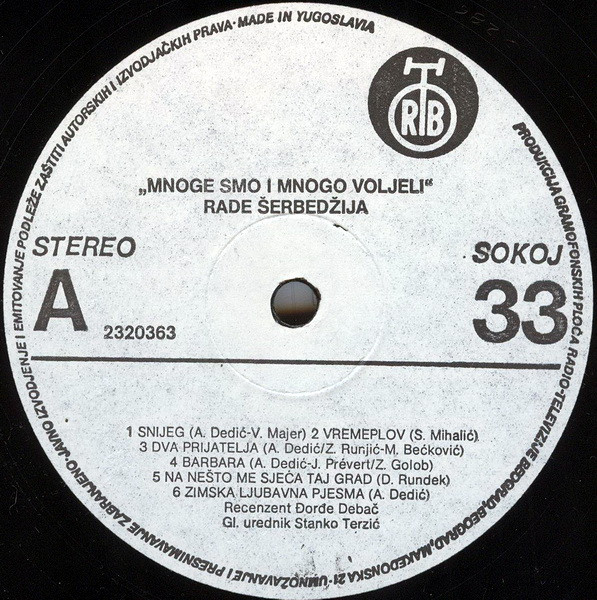 Rade Šerbedžija - Mnoge Smo I Mnogo Voljeli (LP, Album)